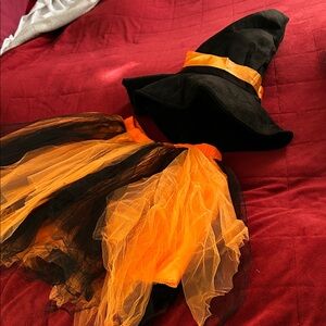 Witch Costume / Scarecrow skirt with Hat - Black and Orange